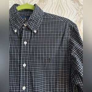 RALPH LAUREN mens S Button Down SHIRT black white Plaid Cotton Logo On Chest
